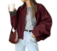 LLECDASEUI Bomber da Donna in Camoscio Finto con Cerniera Cappotto Pilota Casual Risvolto Oversize Maniche Lunghe Y2k Capispalla Cappotti (Borgogna,XS)