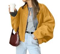 LLECDASEUI Bomber da Donna in Camoscio Finto con Cerniera Cappotto Pilota Casual Risvolto Oversize Maniche Lunghe Y2k Capispalla Cappotti (Arancione,L)