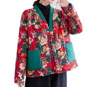 LLECDASEUI Cinese Retrò Inverno Sovradimensionato Peluche addensato Nord-Est Fiore Giacca in cotone per le donne Cappotto invernale della mamma (Rosso,XXL)