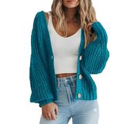 LLECDASEUI da Donna Grosso Maglia Aperto Davanti Maglione Manica Lunga Bottone Sciolto Corto Cardigan Capispalla Cappotti (Lago Blu,M)