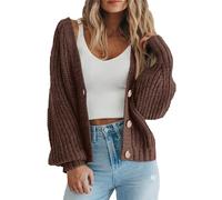 LLECDASEUI da Donna Grosso Maglia Aperto Davanti Maglione Manica Lunga Bottone Sciolto Corto Cardigan Capispalla Cappotti (Marrone,M)