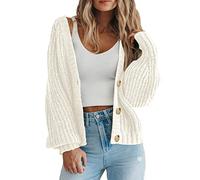 LLECDASEUI da Donna Grosso Maglia Aperto Davanti Maglione Manica Lunga Bottone Sciolto Corto Cardigan Capispalla Cappotti (Bianco,S)
