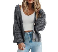 LLECDASEUI da Donna Grosso Maglia Aperto Davanti Maglione Manica Lunga Bottone Sciolto Corto Cardigan Capispalla Cappotti (Grigio,M)