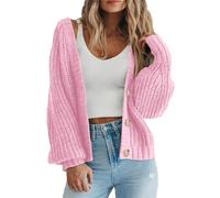 LLECDASEUI da Donna Grosso Maglia Aperto Davanti Maglione Manica Lunga Bottone Sciolto Corto Cardigan Capispalla Cappotti (Rosa,M)