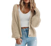 LLECDASEUI da Donna Grosso Maglia Aperto Davanti Maglione Manica Lunga Bottone Sciolto Corto Cardigan Capispalla Cappotti (Albicocca,L)