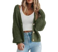 LLECDASEUI da Donna Grosso Maglia Aperto Davanti Maglione Manica Lunga Bottone Sciolto Corto Cardigan Capispalla Cappotti (Verde Militare,S)