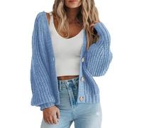 LLECDASEUI da Donna Grosso Maglia Aperto Davanti Maglione Manica Lunga Bottone Sciolto Corto Cardigan Capispalla Cappotti (Azzurro,L)