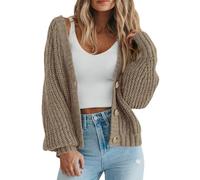 LLECDASEUI da Donna Grosso Maglia Aperto Davanti Maglione Manica Lunga Bottone Sciolto Corto Cardigan Capispalla Cappotti (Cammello Leggero,S)
