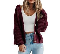 LLECDASEUI da Donna Grosso Maglia Aperto Davanti Maglione Manica Lunga Bottone Sciolto Corto Cardigan Capispalla Cappotti (Vino Rosso,L)