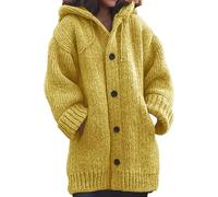 LLECDASEUI Donna 2024 Oversize Cardigan Maglioni Autunno Inverno Leggero Morbido Maglia Cardigan Aperto Bottone Anteriore Cappotti Outwear (Giallo,XXXL)