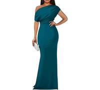 LLECDASEUI Donna Elegante Sera formale Abito maxi 2025 Sexy senza maniche Fuori spalla Bodycon Abiti lunghi Partito Prom Abito da sposa (S,Blu pavone)