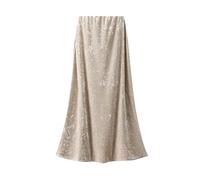 LLECDASEUI Donna Inverno Velluto Elegante Gonna Lunga Elasticizzata vita Alta Maxi Gonna Elastica vita a Pieghe Gonna (Beige,L)