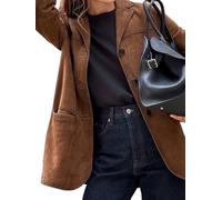 LLECDASEUI Donna Oversize Giacca in Camoscio Casual Inverno Autunno Abiti Cappotti giacche Blazer in Ecopelle (Marrone,M)