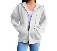 LLECDASEUI Donne Zip Up Felpe con Cappuccio con Tasche Casual Oversize Maniche Lunghe Felpe Leggere 2025 Autunno Abiti (Bianco,M)
