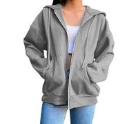 LLECDASEUI Donne Zip Up Felpe con Cappuccio con Tasche Casual Oversize Maniche Lunghe Felpe Leggere 2025 Autunno Abiti (Grigio,XXL)