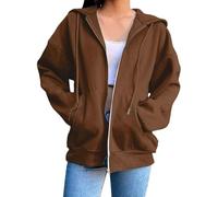 LLECDASEUI Donne Zip Up Felpe con Cappuccio con Tasche Casual Oversize Maniche Lunghe Felpe Leggere 2025 Autunno Abiti (Marrone,XXL)