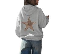 LLECDASEUI Felpa con cappuccio a stella leopardo ghepardo da donna con stampa grafica in pile y2k felpa con cappuccio oversize, grigio, L