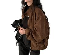LLECDASEUI Giacca In Pelle Scamosciata Y2k Capispalla Marrone In Ecopelle Giacca Cropped Donne Autunno Moda 2025 Trendy Blazer Colorati (Marrone,XXL)