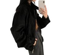 LLECDASEUI Giacca In Pelle Scamosciata Y2k Capispalla Marrone In Ecopelle Giacca Cropped Donne Autunno Moda 2025 Trendy Blazer Colorati (Nero,S)