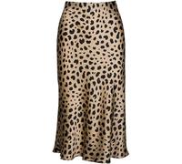 LLECDASEUI Gonna da donna con stampa leopardata a vita alta nascosta elasticizzata in vita in raso setoso gonne midi da lavoro, Stampa leopardata, M