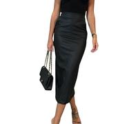 LLECDASEUI Gonna Lunga in Ecopelle da Donna Bodycon Vita Alta Matita Sottile Controllo della Pancia Gonna Midi con Tasche (Nero,S)