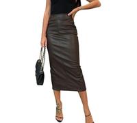 LLECDASEUI Gonna Lunga in Ecopelle da Donna Bodycon vita Alta Matita Sottile Controllo della Pancia Gonna Midi con Tasche (Caffè,M)