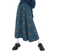 LLECDASEUI Gonne Lunghe Ricamate Floreali in Velluto a Coste da Donna Gonna Midi Elasticizzata a vita Alta con Tasche (Verde,S)