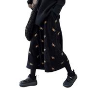 LLECDASEUI Gonne Lunghe Ricamate Floreali in Velluto a Coste da Donna Gonna Midi Elasticizzata a vita Alta con Tasche (Nero,S)