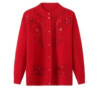 LLECDASEUI Maglione Invernale Caldo E Spesso Della Nonna Cardigan Giacca A Maglia Da Donna Anziana Di Mezza Età, Classico Maglione Invernale A Maglia Grossa Da Donna Anziana (4XL,Rosso)