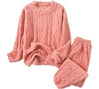 LLECDASEUI Set pigiama da donna lavorato a maglia a trecce, in morbido pile, con pantaloni morbidi, pigiama invernale, Rosso, M