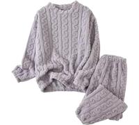 LLECDASEUI Set pigiama da donna lavorato a maglia a trecce, in morbido pile, con pantaloni morbidi, pigiama invernale, Viola, M
