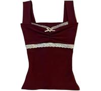 LLECDASEUI Y2k Cheetah Emo Coquette Cropped Grunge 2000 Leopardo Stampa Spaghetti Strap Top (Rosso,S)