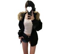 LLECDASEUI Y2k Zip Up Felpa Con Cappuccio Giacche Di Pelliccia Cappotti Invernali Teen Emo Grunge Abbigliamento Anni 2000 Vintage Streetwear Donna (Nero,XL)