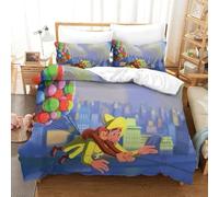 LLEERCFTY 3D Con Stampa Di Curious George Biancheria Da Letto 3 Pezzi Copripiumino Con Cerniera E Federe Per Ragazzi E Ragazze,coppie,camera Da Letto,decorazione Super King（260x220cm）