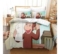 LLEERCFTY 3D Con Stampa Di Curious George Biancheria Da Letto 3 Pezzi Set Copripiumino E Federa Coordinata Per Ragazzi E Ragazze,coppie,camera Da Letto,decorazione King（220x240cm）