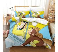 LLEERCFTY 3D Con Stampa Di Curious George Set Di Biancheria Da Letto 3 Pezzi Copripiumino Con Cerniera E Federe Per Ragazzi E Ragazze,coppie,camera Da Letto,decorazione Single（140x200cm）