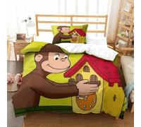 LLEERCFTY 3D Con Stampa Di Curious George Set Di Biancheria Da Letto 3 Pezzi Copripiumino E Federa Coordinata Per Ragazzi E Ragazze,coppie,camera Da Letto,decorazione Single（135x200cm）