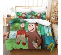 LLEERCFTY Stampa 3D Curious George Biancheria Da Letto 3 Pezzi Copripiumino Morbida Microfibra Per Ragazzi E Ragazze,coppie,camera Da Letto,decorazione Super King（260x220cm）
