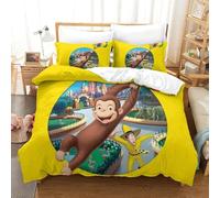 LLEERCFTY Stampa 3D Curious George Biancheria Da Letto 3 Pezzi Set Copripiumino Con Chiusura A Cerniera Per Ragazzi E Ragazze,coppie,camera Da Letto,decorazione Single（140x200cm）