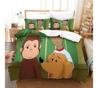 LLEERCFTY Stampa 3D Curious George Biancheria Da Letto 3 Pezzi Set Copripiumino E Federa Coordinata Per Ragazzi E Ragazze,coppie,camera Da Letto,decorazione Super King（260x220cm）
