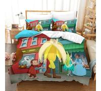 LLEERCFTY Stampa 3D Curious George Biancheria Da Letto 3 Pezzi Set Copripiumino E Federa Coordinata Per Ragazzi E Ragazze,coppie,camera Da Letto,decorazione Single(140x200cm)