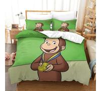 LLEERCFTY Stampa 3D Curious George Set Di Biancheria Da Letto 3 Pezzi Copripiumino Con Chiusura A Cerniera Per Ragazzi E Ragazze,coppie,camera Da Letto,decorazione Double（200x200cm）