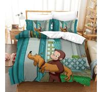 LLEERCFTY Stampa 3D Curious George Set Di Biancheria Da Letto 3 Pezzi Copripiumino Con Chiusura A Cerniera Per Ragazzi E Ragazze,coppie,camera Da Letto,decorazione Single（140x200cm）