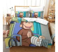 LLEERCFTY Stampa 3D Curious George Set Di Biancheria Da Letto 3 Pezzi Set Copripiumino E Federa Coordinata Per Ragazzi E Ragazze,coppie,camera Da Letto,decorazione Double（200x200cm）