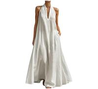 LLELEMAMO Abito Lungo da Donna Estivo Halter - Vestito da Spiaggia Fluido Taglio Ampio Senza Maniche Schiena Scoperta 2026