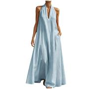LLELEMAMO Abito Lungo da Donna Estivo Halter - Vestito da Spiaggia Fluido Taglio Ampio Senza Maniche Schiena Scoperta 2026