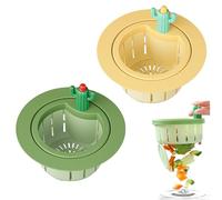 LLELEMAMO Cactus Kitchen Sink Drain Strainer, Press Automatic Dumping Baske, Kitchen Sink Drain Strainer Basket, Home Use Kitchen Waste Collector Sink Filter Net Lifting Basket (Large-2pcs Mix)