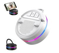 LLELEMAMO Cassa Bluetooth Portatile con Supporto Telefono Regolabile & Luce RGB, Mini Altoparlante Wireless Pieghevole per Scrivania, Viaggio, Cucina (White)