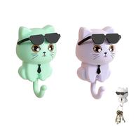 LLELEMAMO Cool Cat Key Holder, 1/2/4pc Cute Cat Key Hook, Hanging Cute Key Holder Decorations, Cute Key Holder for Wall, Adhesive Coat Hooks Key Holder for Hanging Keys, Clothes, Bags, Towels (2Pc-B)