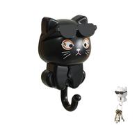 LLELEMAMO Cool Cat Key Holder, 1/2/4pc Cute Cat Key Hook, Hanging Cute Key Holder Decorations, Cute Key Holder for Wall, Adhesive Coat Hooks Key Holder for Hanging Keys, Clothes, Bags, Towels (Black)